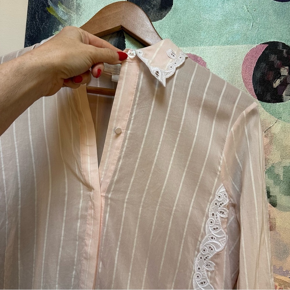 Jonathan Simkhai Pink and white pin-striped silk and lace Top - Picture 3 of 9